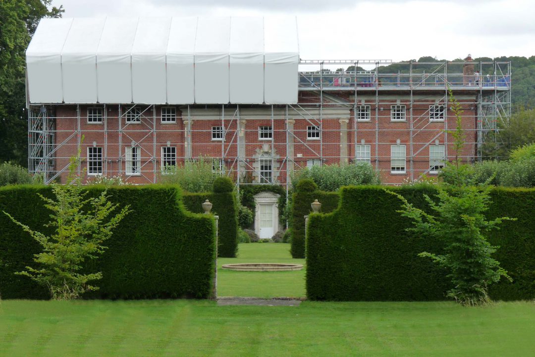 Listed building covers up with Layher